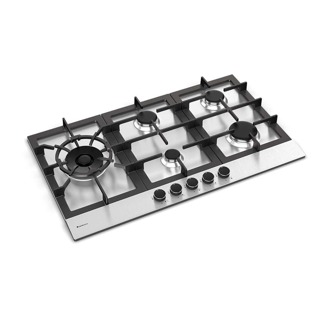 Cooktop à Gás Debacco Zurique 5 Bocas Inox 90cm com acabamento inox, trempes em ferro fundido, 5 queimadores e acendimento automático